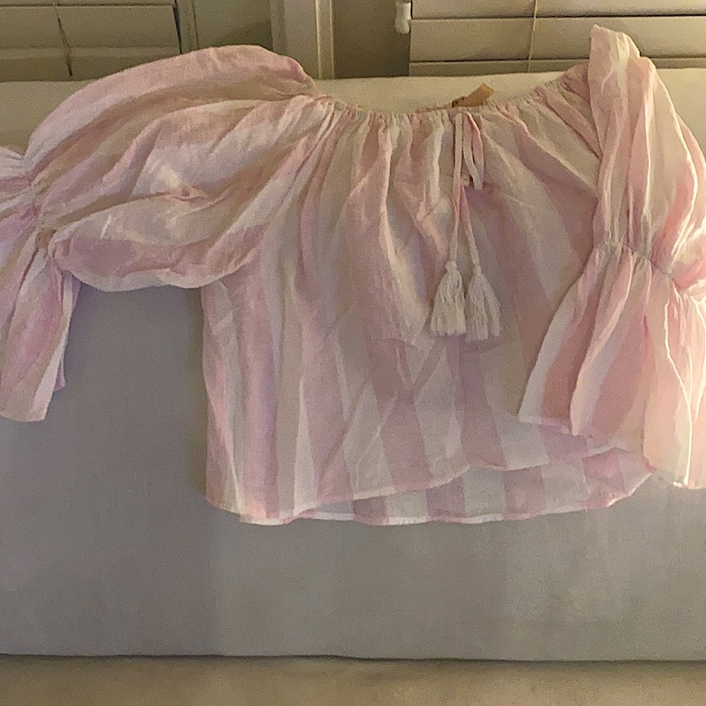 Pink and white off the shoulders blouse